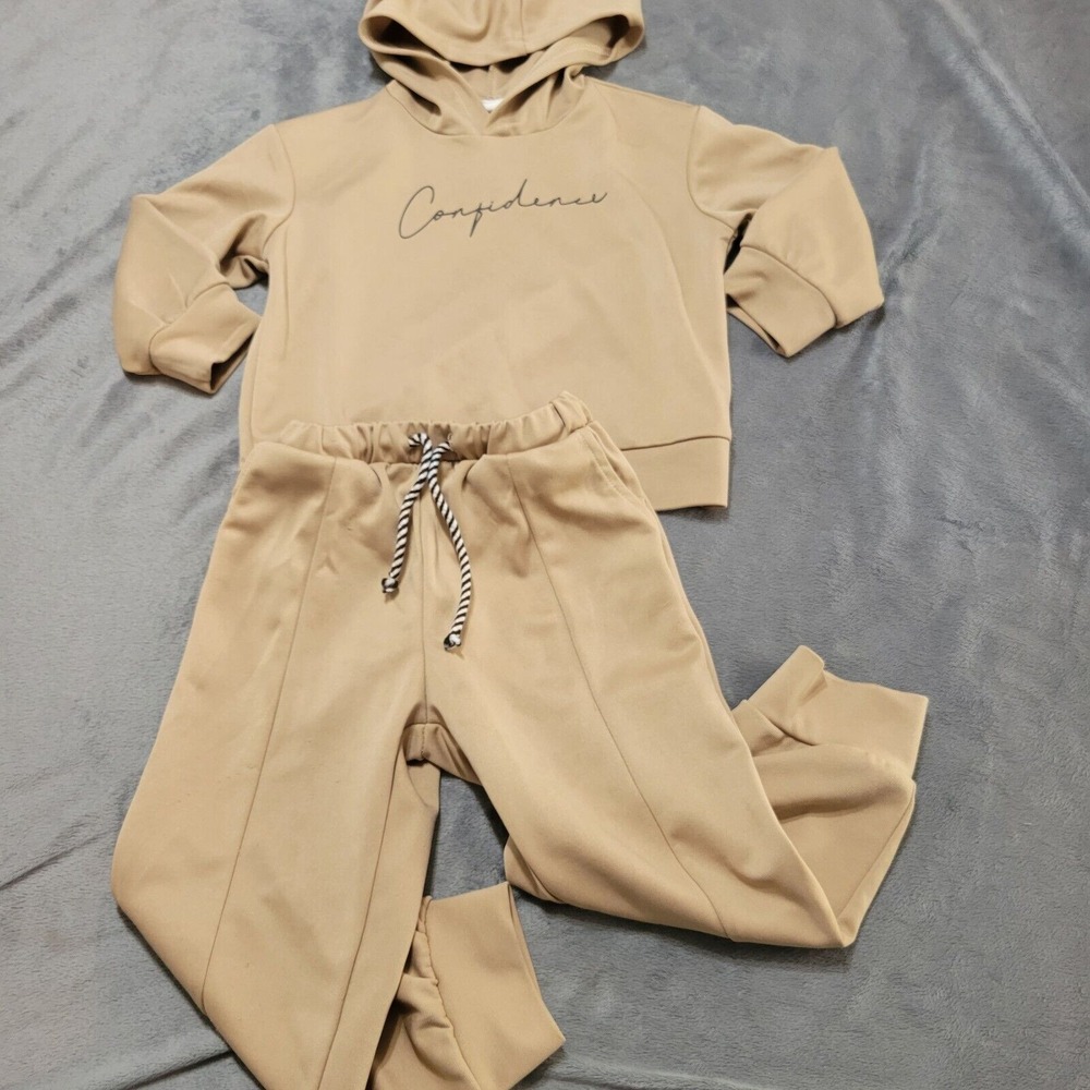 Shein Matching Confidence Set Boys 3 Beige Sweater Jogger Outfit Stretch Comfort